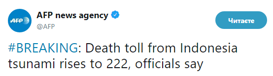 Кількість жертв цунамі в Індонезії перевищила 220